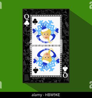 playing card. the icon picture is easy. CLUB QUEEN. NEW YEAR OF MISISS SANTA CLAUS GIRL. CHRISTMAS SUBJECT.about dark region boundary. a vector illust Stock Vector