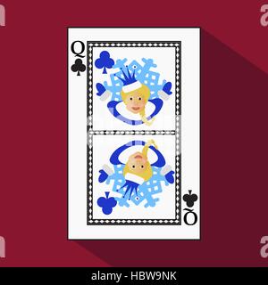 playing card. the icon picture is easy. CLUB QUEEN. NEW YEAR OF MISISS SANTA CLAUS GIRL. CHRISTMAS SUBJECT. with white a basis substrate. a vector ill Stock Vector