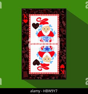 playing card. the icon picture is easy. HEART KING NEW YEAR SANTA CLAUS. CHRISTMAS SUBJECT. about dark region boundary. a vector illustration on a gre Stock Vector