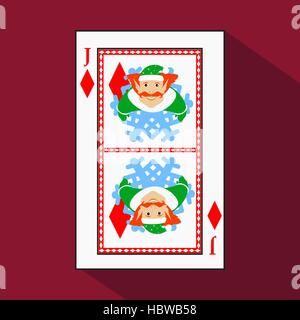 playing card. the icon picture is easy. DIAMONT JACK JOKER NEW YEAR ELF. CHRISTMAS SUBJECT. with white a basis substrate. a vector illustration on a r Stock Vector