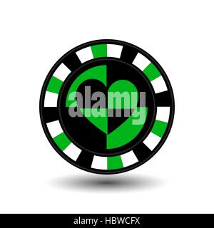 chips for poker green a suit heart an icon on the white isolated background. illustration eps 10 vector. To use for the websites, design, the press, p Stock Vector