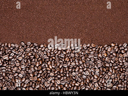 Coffee beans and powder fresh background texture Stock Photo