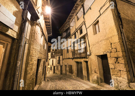 Night photography of Alley in the medieval village of Frias, Burgos province, Spain. Stock Photo