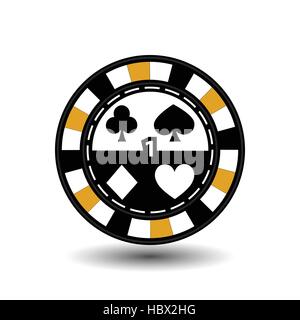 chips for poker yellow one in the middle and rectangles with a side. round and white dotted line line. an icon on the white isolated background. illus Stock Vector