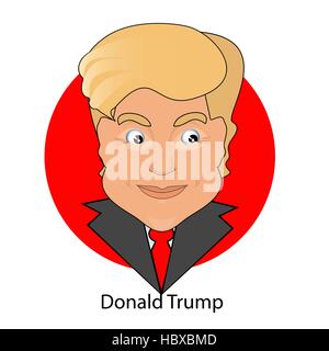 Donald Trump on a white background.  illustration. head icon red tie and black jacket Stock Vector
