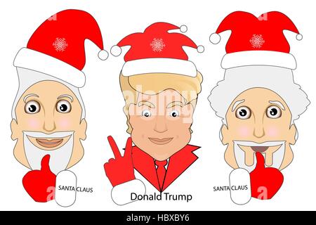 Donald Trump icon vector illustration. sign victory. in an environment two Santa Claus good luck. Stock Vector