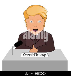 donald trump president smile finger up elections of 2016. Presidential chair. Fight success. Gives an interview. Vector illustration. On white easily  Stock Vector