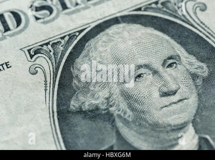 George Washington portrait on the us one dollar bill macro, united states money closeup Stock Photo