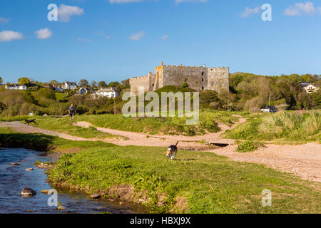 Manorbier castle, Pembrokeshire Coast National Park, Pembrokeshire, Wales, United Kingdom, Europe. Stock Photo