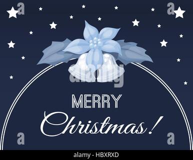 Vector illustration for Christmas celebration with text and decorative elements. Night sky background, mistletoe and bells. Christmas cheer Stock Vector