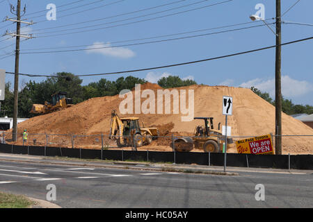 Large dirt mound near construction site - Virginia USA Stock Photo