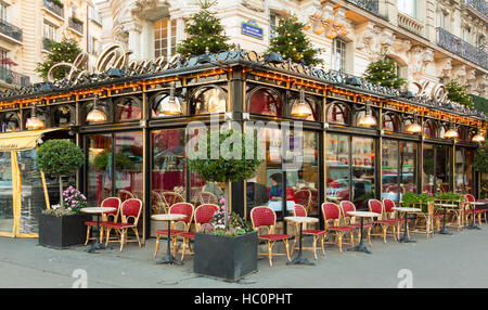 Paris, France-December 05, 2016: The famous restaurant Le Dome decorated for Christmas located on Montparnasse  boulevard in Paris. Stock Photo