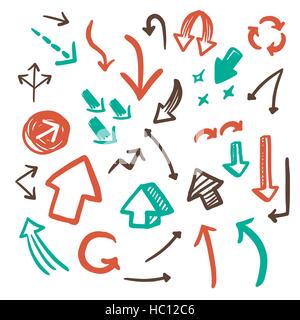 lovely doodle style arrows set isolated on white background Stock Vector