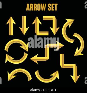 modern yellow arrow set over black background Stock Vector