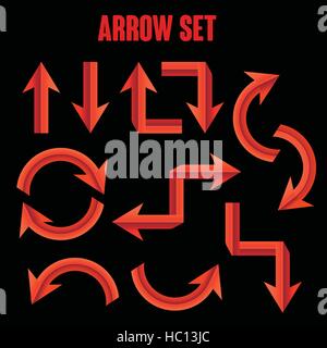 modern red arrow set over black background Stock Vector