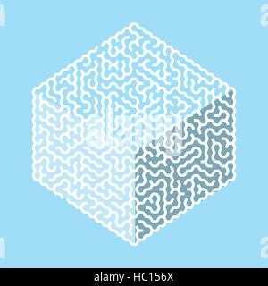 creative hexagon labyrinth in cube shape isolated on blue background Stock Vector