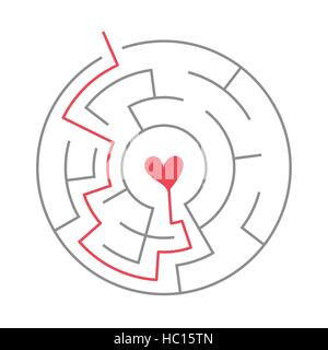 simple circular maze with heart icon isolated on white background Stock Vector