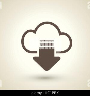 download from the internet cloud retro flat line icon Stock Vector