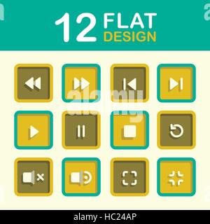 vector media player icon set flat style design Stock Vector