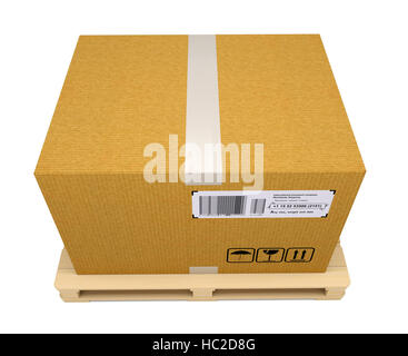 Corrugated cardboard box on wooden pallet Stock Photo