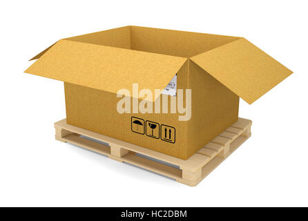 Cardboard box on pallet. Isolated Stock Photo