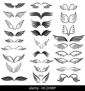 Angel wings set hand drawn sketch on white Stock Vector