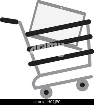 shopping cart online laptop technology gray color Stock Vector