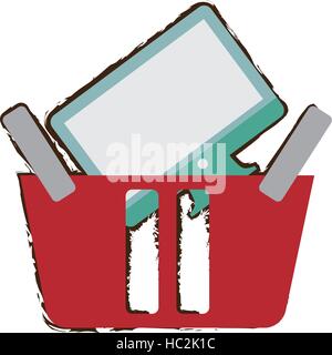 red basket buying online computer screen wireless sketch Stock Vector