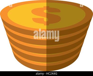 golden coin pile dollar color shadow Stock Vector