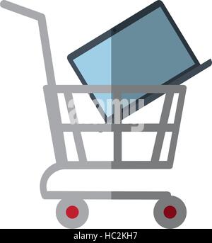 shopping cart online laptop technology color shadow Stock Vector