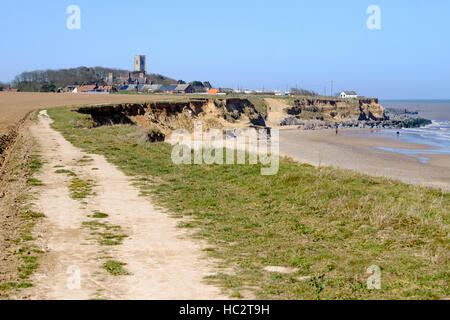 Coastal erosion is a serious problem in the village of Happisburgh Norfolk England UK GB Stock Photo