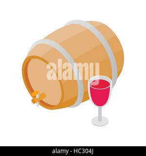 Wooden barrel of wine with a tap isometric 3d icon Stock Vector