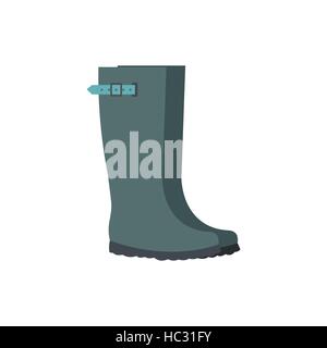 Grey rubber boots flat icon Stock Vector