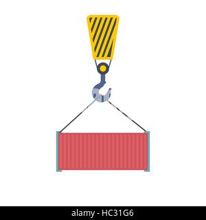 Crane lifts a red container with cargo Stock Vector