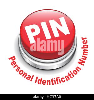 3d illustration of PIN ( Personal identification number) button isolated white background Stock Vector