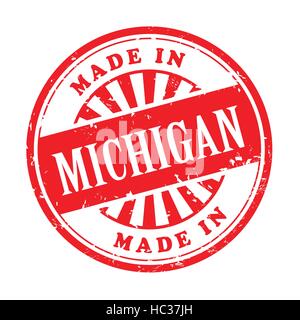 illustration of grunge rubber stamp with the text made in Michigan written inside Stock Vector