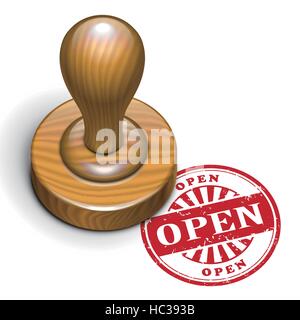 illustration of grunge rubber stamp with the text open written inside Stock Vector