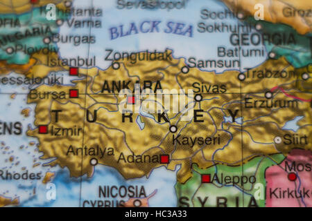 Photo of a map of Turkey  and the capital Ankara . Stock Photo