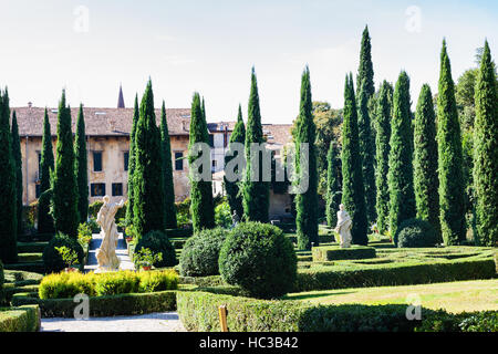 VERONA, ITALY - OCTOBER 10, 2016 - view of Giusti Palace and Garden in Verona. The Giusti Garden is the Italian Renaissance gardens , it were planted Stock Photo