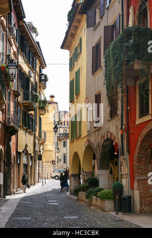 VERONA, ITALY - OCTOBER 10, 2016 - street in old town Verona. Verona is second largest city municipality in Veneto region and the third largest city i Stock Photo
