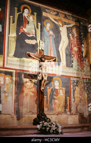 VERONA, ITALY - OCTOBER 10, 2016 - painting wall of San Zeno Basilica (San Zeno Maggiore, San Zenone) in Verona city. The church and Benedictine monas Stock Photo