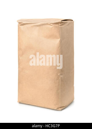 Brown kraft paper food bag isolated on white Stock Photo