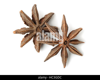 Top view of star anise fruits isolated on white Stock Photo
