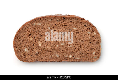 Slice of wholegrain rye bread with bran and seeds isolated on white Stock Photo