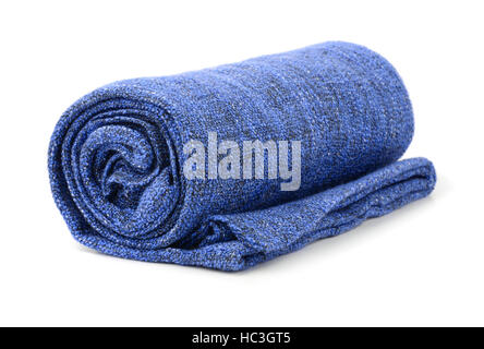 Blue rolled blanket isolated on white Stock Photo