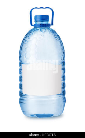Front view of big plastic water bottle with blank label ioslated on white Stock Photo