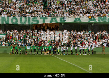 Curitiba, Brazil. 07th Dec, 2016. Group of children the field, divided into two teams symbolizing the National Athletic and Chapecoense for the symbolic kick the kickoff that would be the end of the South American Cup, in honor offered by Coritiba Football Club to victims of the plane crash suffered by team of Chapecoense and members of the press, held at the Couto Pereira stadium in Curitiba, PR. Credit:  Reinaldo Reginato/FotoArena/Alamy Live News Stock Photo