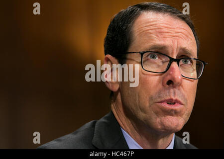 Washington DC, USA. 7th December, 2016. Randall Stephenson, Chairman & CEO of AT&T, testifies before the United States Senate Committee on the Judiciary Subcommittee on Antitrust, Competition Policy & Consumer Rights during a hearing on the pending AT&T and Time Warner merger in Washington, D.C. on December 7, 2016. Credit:  Kristoffer Tripplaar/Alamy Live News Stock Photo
