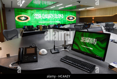 Riyadh, Saudi Arabia. 8th Dec, 2016. Computers at the headquarters of the Islamic Military Counter Terrorism Coalition (IMCTC) in Riyadh, Saudi Arabia, 8 December 2016. The premises are due to go into operation in March 2017. The German defence minister is on a 5-day visit to the region. Photo: Rainer Jensen/dpa/Alamy Live News Stock Photo