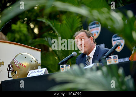 Hollywood, Florida, USA. 07th Dec, 2016. Florida State Head Coaches Jimbo Fisher attends 2016 Capital One Orange Bowl Head Coaches news Conference at Seminole Hard Rock Hotel on Wednesday, December 7, 2016 in Hollywood, Florida. Michigan and Florida State will play each other Dec. 30, during the Orange Bowl at Hard Rock Stadium in Miami Gardens, Floridaa. Credit:  Mpi10/Media Punch/Alamy Live News Stock Photo